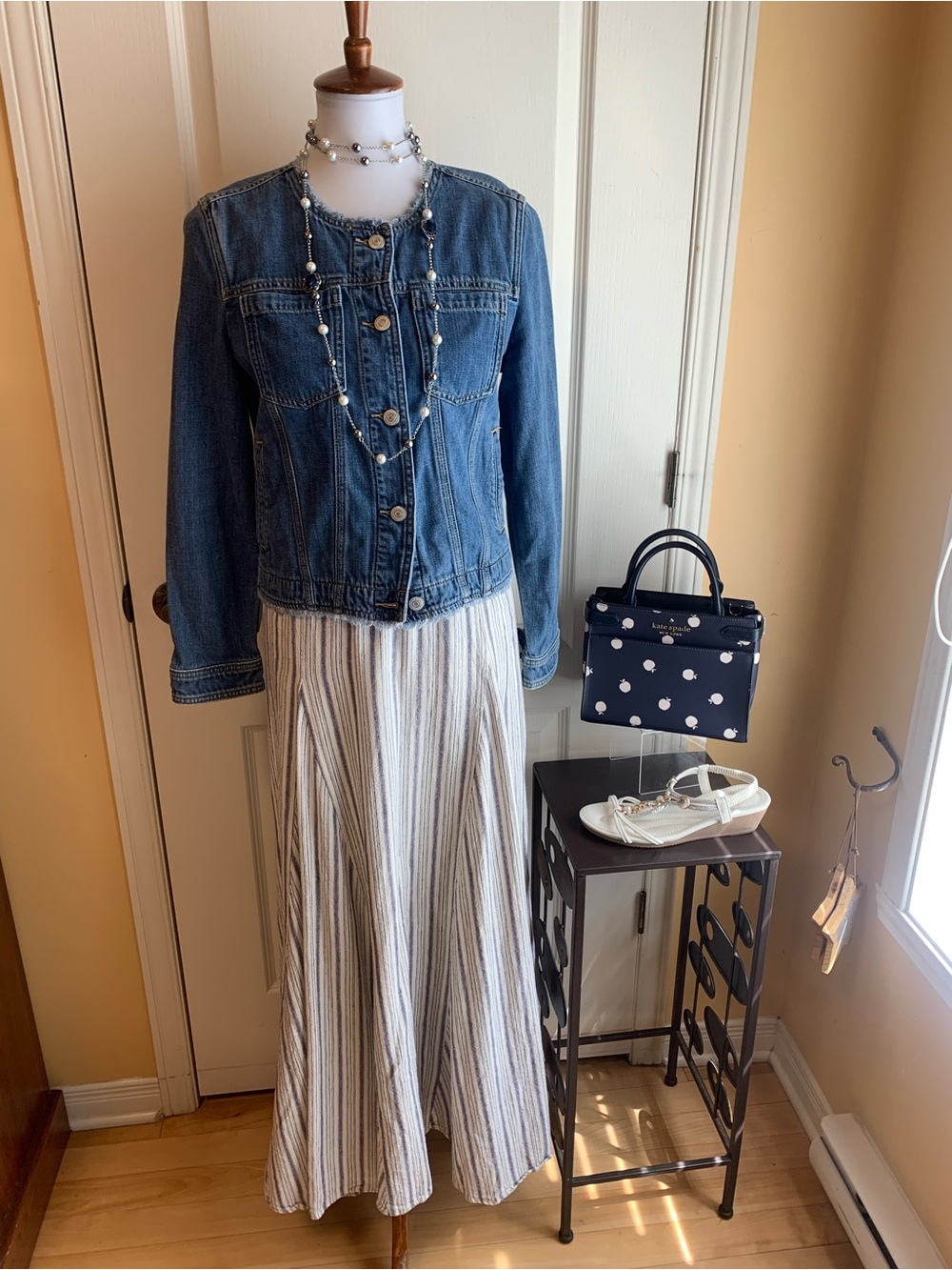 Kenar Blue /white  Striped Maxi linen Skirt